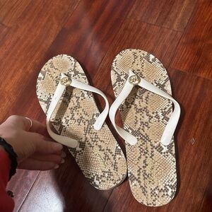 Michael Kors White and Tan Snakeskin Sandals